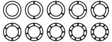 Çember bölünmüş diyagram 3, 10, 7, grafik ikonu şeklinde turta bölümü grafiği. Parça dairesi yuvarlak vektör 6, 9 devide bilgi aktarımı