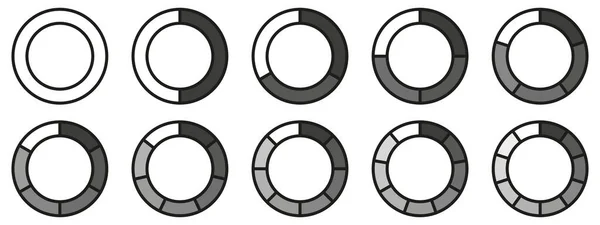 Circles Podzielony Schemat Wykres Kształtu Ciasta Ikony Wykres Sekcji Wektor — Wektor stockowy