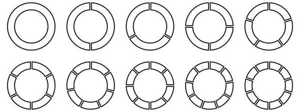Cirkels Verdeeld Diagram Grafiek Pictogram Taart Vorm Sectie Grafiek Segmentcirkel — Stockvector