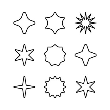 Yıldız ikonu koleksiyonu. Siyah yıldız ikonu seti. Parıldayan yıldız simgesi seti.