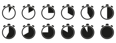 Zaman ve saat simgesi ayarlandı. Saat işaretimizin yarısı. 12 saat boyunca saat yönünde vektör illüstrasyonunu tamamladık. Analog duvar saatleri simgeleri ayarlandı.