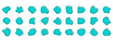 Organik renkli kabarcık şekilleri. Yuvarlak soyut organik şekil koleksiyonu. Çakıl taşı, damla ve taş siluetler. Rastgele soyut sıvı organik düzensiz benek şekilleri.