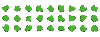 Organik renkli kabarcık şekilleri. Yuvarlak soyut organik şekil koleksiyonu. Çakıl taşı, damla ve taş siluetler. Rastgele soyut sıvı organik düzensiz benek şekilleri.