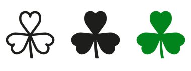 Dört yapraklı yonca simgesi. Beyaz arka planda yalıtılmış siyah simge. Yonca silueti. Basit simge. Web sitesi sayfası ve mobil uygulama tasarımı vektör öğesi.