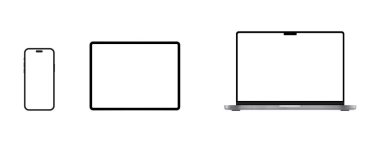 Aygıt ekran modeli. Akıllı telefon seti, tablet, dizüstü bilgisayar ve monitör, boş ekran modeli. Vektör illüstrasyonu