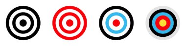 Hedef belirlendi. Birkaç farklı hedef. Hedefe nişan al. Tam on ikiden. Farklı renkler. Dairesel tasarım. Başarı hedefi. Hedefe ulaş. İş konsepti.