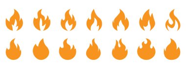 Ateş simgeleri. Simge koleksiyonu. Düz stil. Vektör illüstrasyonu
