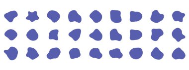 Organik renkli kabarcık şekilleri. Yuvarlak soyut organik şekil koleksiyonu. Çakıl taşı, damla ve taş siluetler. Rastgele soyut sıvı organik düzensiz benek şekilleri.