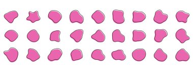 Organik renkli kabarcık şekilleri. Yuvarlak soyut organik şekil koleksiyonu. Çakıl taşı, damla ve taş siluetler. Rastgele soyut sıvı organik düzensiz benek şekilleri.