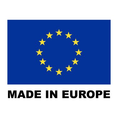 Avrupa 'da üretilmiş flaş tasarımı için düz simge. Bilgi etiketi