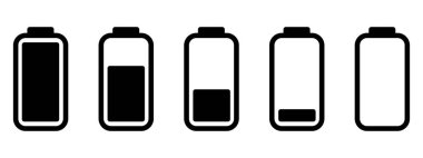 Batarya simgesi ayarlandı. Batarya şarj göstergesi. Pil şarj işareti ve sembol.