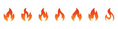 Ateş simgeleri. Simge koleksiyonu. Düz stil. Vektör illüstrasyonu