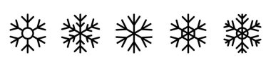 Bir dizi Kar Tanesi ikonu. Siyah kar tanesi. Kar taneleri şablonu. Kar tanesi kışı. Kar Tanesi vektör simgesi