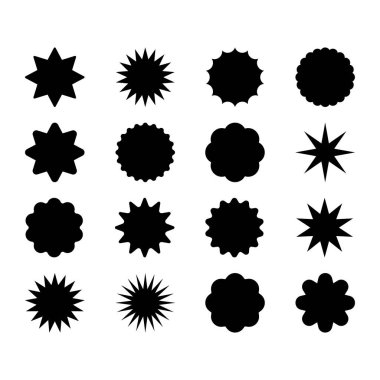 Bir dizi kırmızı yıldız patlaması. Fiyat etiketi, satış etiketi, fiyat etiketi, yıldız patlaması, kalite işareti, retro starlar, satış veya indirim etiketi, güneş ışığı çerçeveleri, promosyon rozeti seti, alışveriş etiketleri