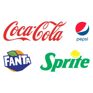 Pepsi, Coca-Cola, Sprite, Fanta. Şirket logosu. En iyi içecek şirketi logosu. Editör imajı..