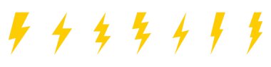 Vector electric lightning bolt logo set isolated on white background for electric power symbol, poster, t shirt. Thunder icon. Storm pictogram.	