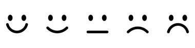 Emoji, geri bildirim ve anketlerde kullanılan mutluluktan üzüntüye bir değerlendirme skalası temsil ediyor.