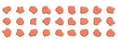 Organik renkli kabarcık şekilleri. Yuvarlak soyut organik şekil koleksiyonu. Çakıl taşı, damla ve taş siluetler. Rastgele soyut sıvı organik düzensiz benek şekilleri.