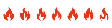 Ateş simgeleri. Simge koleksiyonu. Düz stil. Vektör illüstrasyonu