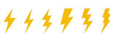 Elektrikli yıldırım logosu elektrik güç sembolü olarak beyaz arkaplanda izole edildi,