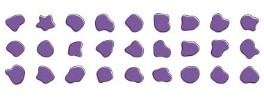 Organik renkli kabarcık şekilleri. Yuvarlak soyut organik şekil koleksiyonu. Çakıl taşı, damla ve taş siluetler. Rastgele soyut sıvı organik düzensiz benek şekilleri.