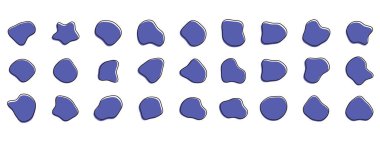 Organik renkli kabarcık şekilleri. Yuvarlak soyut organik şekil koleksiyonu. Çakıl taşı, damla ve taş siluetler. Rastgele soyut sıvı organik düzensiz benek şekilleri.