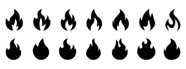 Ateş simgeleri. Simge koleksiyonu. Düz stil. Vektör illüstrasyonu