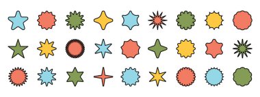 Yıldız ikonu koleksiyonu. Siyah yıldız ikonu seti. Parıldayan yıldız simgesi seti.