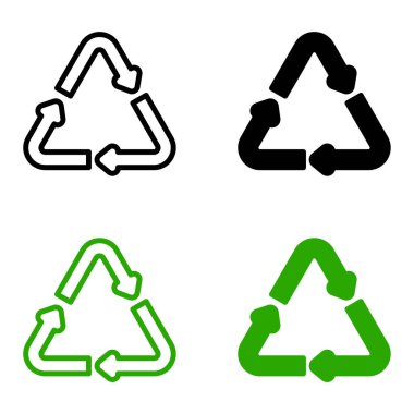 Geri dönüşüm simgesi seti. İşaret vektörünü geri dönüştürüyorum. Çöp geri dönüşüm yeşil logosu beyaz arkaplanda izole