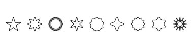 Yıldız ikonu koleksiyonu. Siyah yıldız ikonu seti. Parıldayan yıldız simgesi seti.