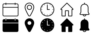 Adres tarih simgeleri ayarlandı. Adres konumu simgesi. Kronometre simgesi. Tarih Takvimi simgesi.