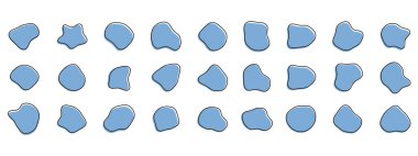 Organik renkli kabarcık şekilleri. Yuvarlak soyut organik şekil koleksiyonu. Çakıl taşı, damla ve taş siluetler. Rastgele soyut sıvı organik düzensiz benek şekilleri.