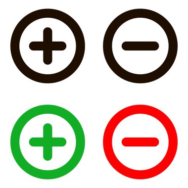 Plus and minus signs vector icons set