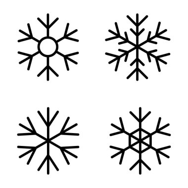 Bir dizi Kar Tanesi ikonu. Siyah kar tanesi. Kar taneleri şablonu. Kar tanesi kışı. Kar Tanesi vektör simgesi