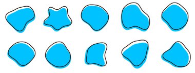 Organik renkli kabarcık şekilleri. Yuvarlak soyut organik şekil koleksiyonu. Çakıl taşı, damla ve taş siluetler. Rastgele soyut sıvı organik düzensiz benek şekilleri.