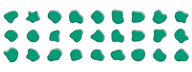 Organik renkli kabarcık şekilleri. Yuvarlak soyut organik şekil koleksiyonu. Çakıl taşı, damla ve taş siluetler. Rastgele soyut sıvı organik düzensiz benek şekilleri.