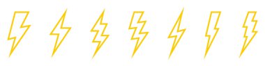 Vector electric lightning bolt logo set isolated on white background for electric power symbol, poster, t shirt. Thunder icon. Storm pictogram.	