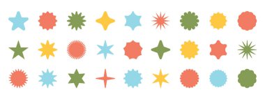 Yıldız ikonu koleksiyonu. Siyah yıldız ikonu seti. Parıldayan yıldız simgesi seti.