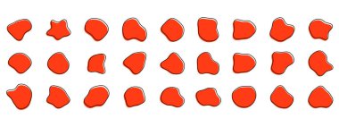 Organik renkli kabarcık şekilleri. Yuvarlak soyut organik şekil koleksiyonu. Çakıl taşı, damla ve taş siluetler. Rastgele soyut sıvı organik düzensiz benek şekilleri.