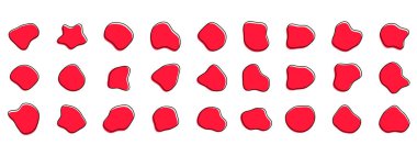 Organik renkli kabarcık şekilleri. Yuvarlak soyut organik şekil koleksiyonu. Çakıl taşı, damla ve taş siluetler. Rastgele soyut sıvı organik düzensiz benek şekilleri.