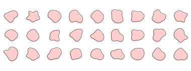 Organik renkli kabarcık şekilleri. Yuvarlak soyut organik şekil koleksiyonu. Çakıl taşı, damla ve taş siluetler. Rastgele soyut sıvı organik düzensiz benek şekilleri.