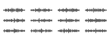 Podcast ses dalgaları ayarlandı. Müzik çalar, podcast, sesli mesaj, müzik uygulaması için dalga biçimi. Ses dalgası simgesi. Ekolayzır şablonu.