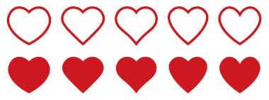 Çeşitli basit kırmızı vektör kalp aşk simgesi