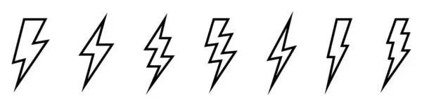 Vector electric lightning bolt logo set isolated on white background for electric power symbol, poster, t shirt. Thunder icon. Storm pictogram.	