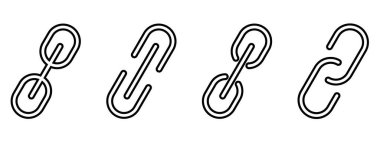 Bağlantı, hiperbağlantı ve eklenti kavramlarını temsil eden farklı biçimlerde siyah zincir bağlantı simgeleri kümesi.
