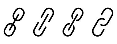 Bağlantı, hiperbağlantı ve eklenti kavramlarını temsil eden farklı biçimlerde siyah zincir bağlantı simgeleri kümesi.