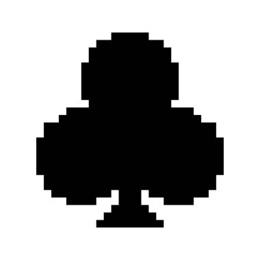 Kart Takım Şablonları piksel resim tarzında oynanıyor. Siyah katı kürek sembolü. Oyun, kumarhane, etiketler. Beyaz arkaplanda izole.