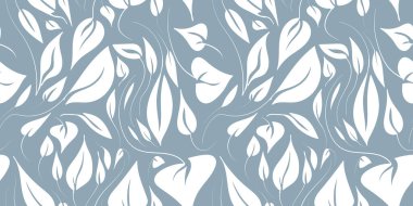 Elle çizilmiş beyaz yapraklı pürüzsüz desen.