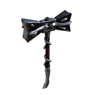 3D çizim fantezi gümüş çift çekiç izole