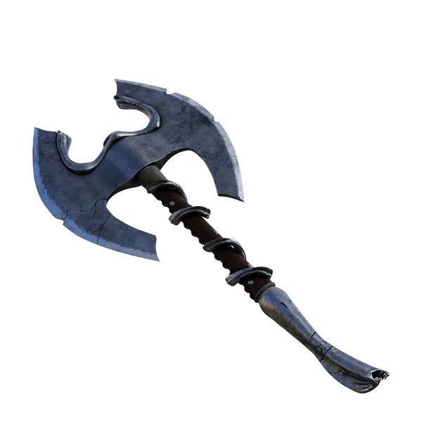 Render Illustration Fantasy Silver Double Axe Isolated — Stock Photo, Image